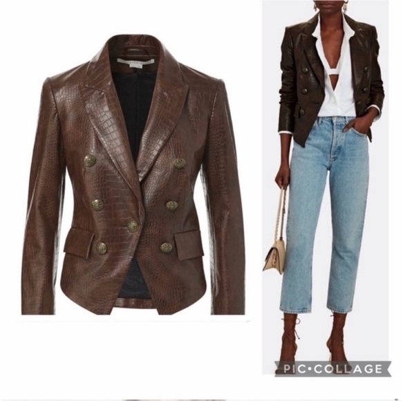 Veronica Beard Jackets & Blazers - VERONICA BEARD | Brown Cooke Croc Embossed Vegan Leather Jacket Blazer Size 4